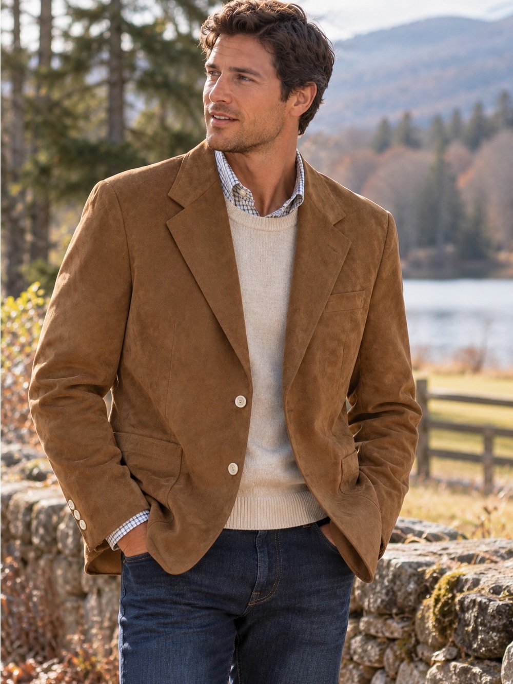 Halston Heritage Men's Brown Suede Blazer